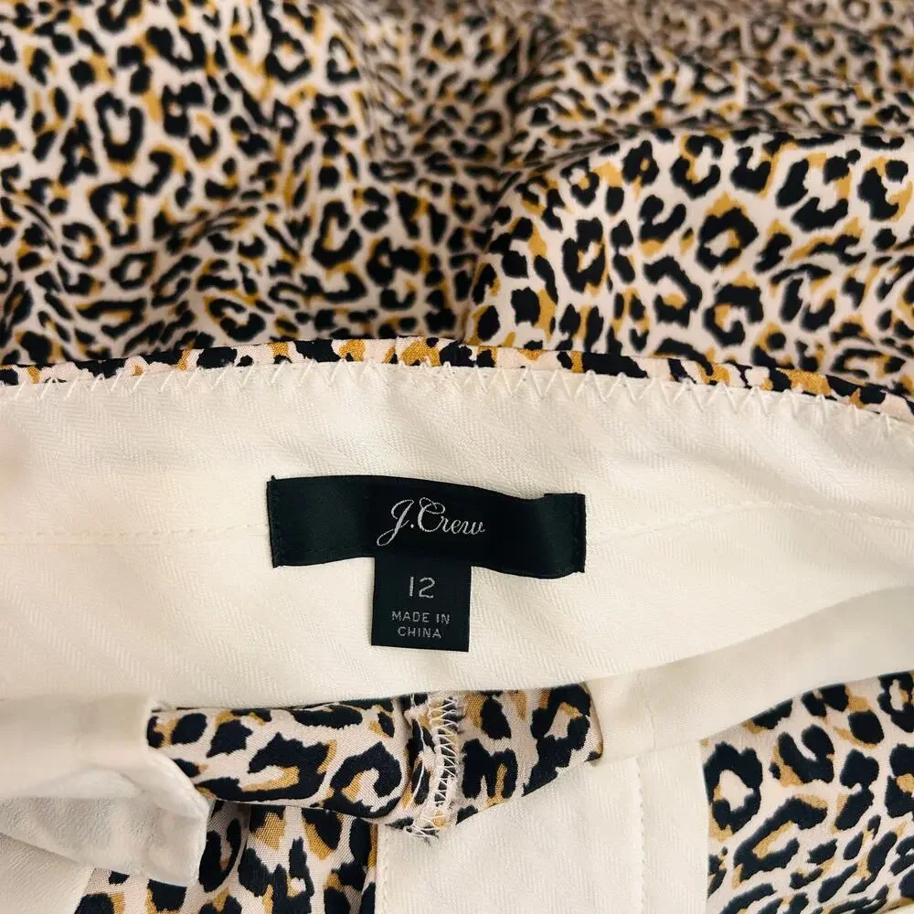 J.Crew Silk Leopard Print Wide Leg Cropped Pants Culottes Women's 12 J5692 EUC